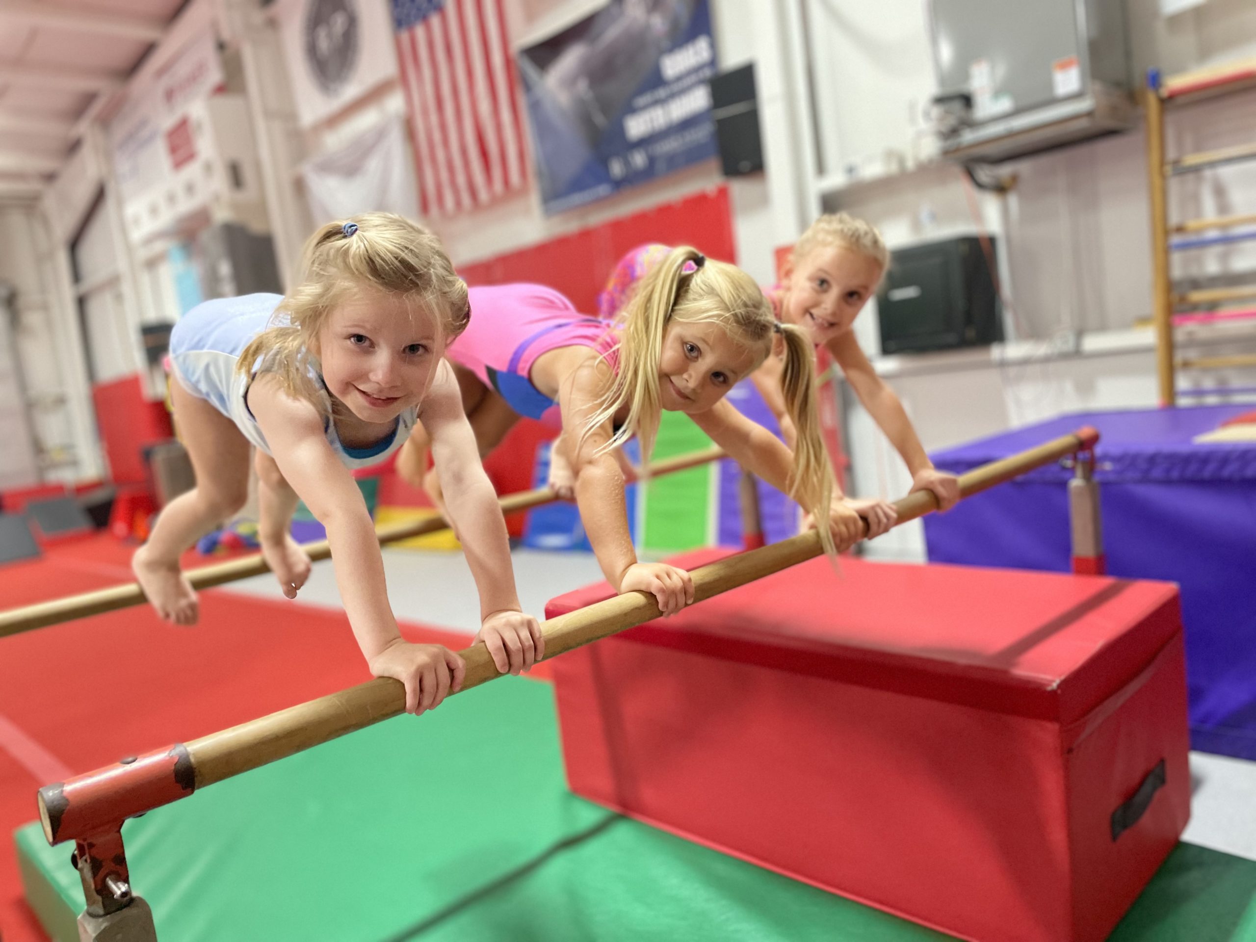 Kids practicing gymnastics